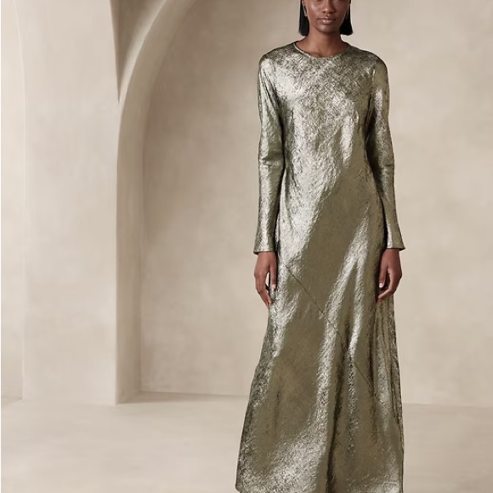 Banana Republic Metallic Silver Maxi Dress